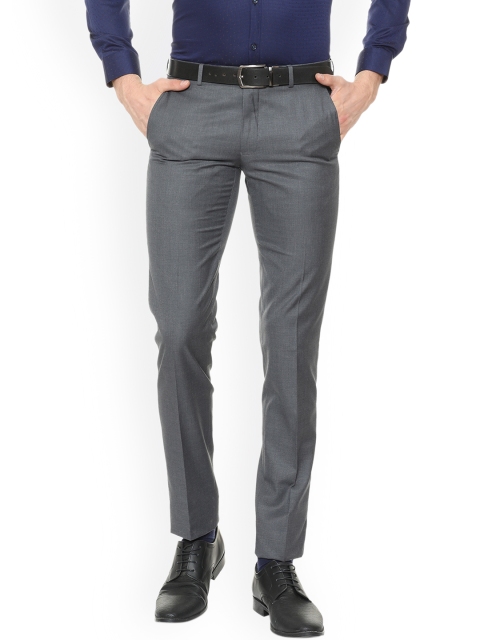 Van Heusen Men Grey Slim Fit Self Design Formal Trousers