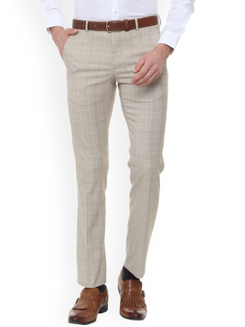 

Van Heusen Men Beige Slim Fit Checked Formal Trousers