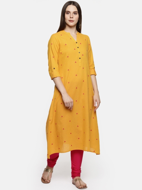 

RANGMANCH BY PANTALOONS Women Yellow Embroidered A-Line Kurta