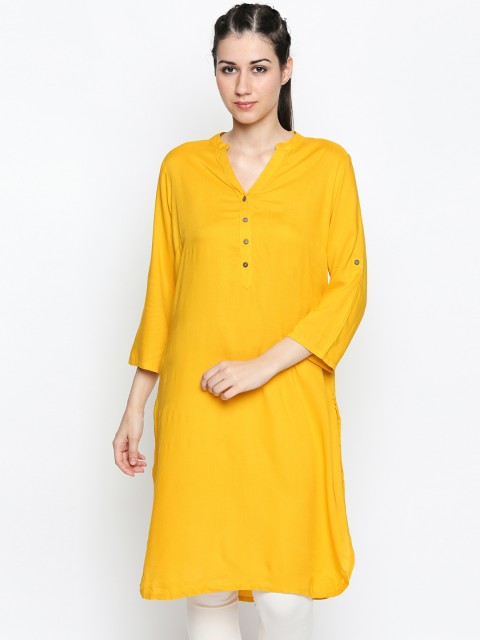 

RANGMANCH BY PANTALOONS Women Yellow Solid Straight Kurta