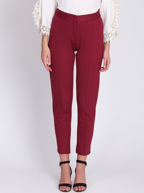

NIZA Women Burgundy Regular Fit Solid Cigarette Trousers