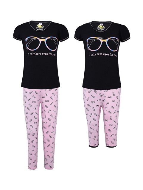 

Punkster Girls Black & Pink Printed Night suit 13170A