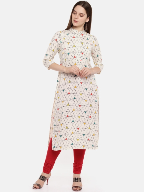 

RANGMANCH BY PANTALOONS Women Off-White Printed Straight Kurta