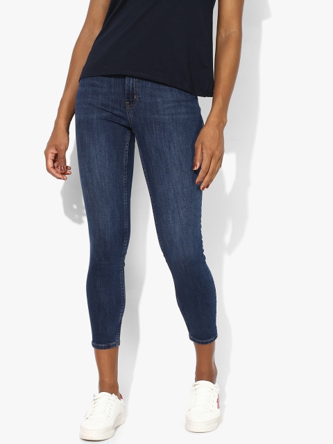 

MANGO Women Blue Skinny Fit Mid-Rise Clean Look Stretchable Cropped Jeans