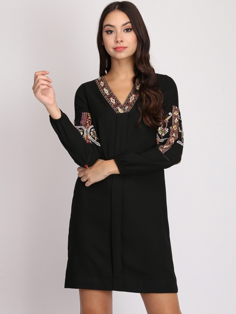 

NIZA Women Black Self Design A-Line Dress
