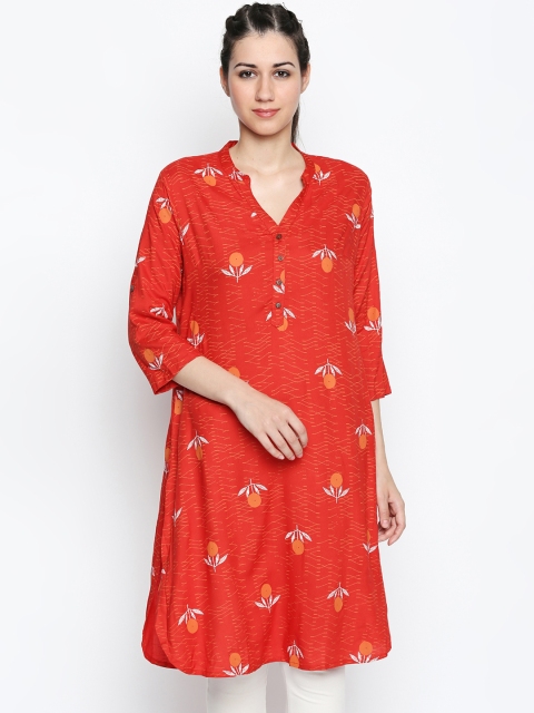 

RANGMANCH BY PANTALOONS Women Orange Printed Straight Kurta
