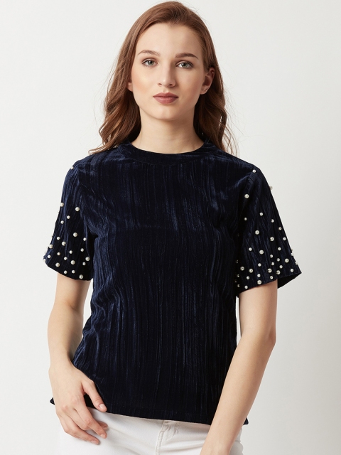 

Miss Chase Women Navy Blue Embellished Top