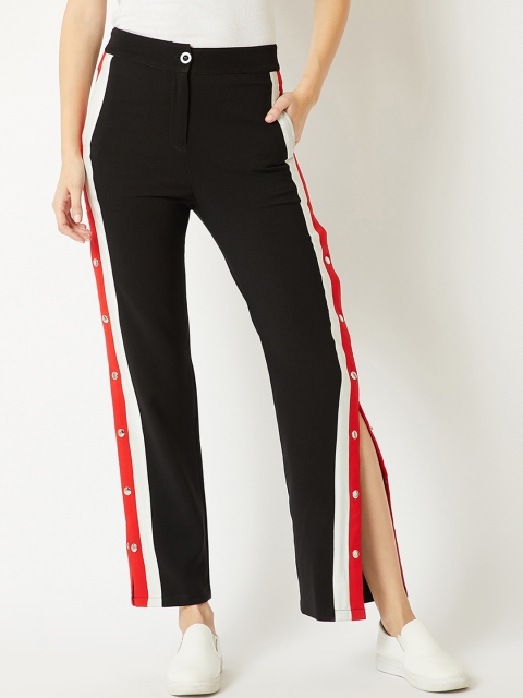 

Miss Chase Women Black & Red Regular Fit Striped Parallel Trousers