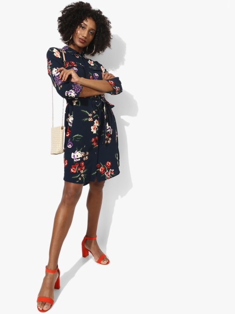 

DOROTHY PERKINS Navy Blue & Red Printed Shirt Dress