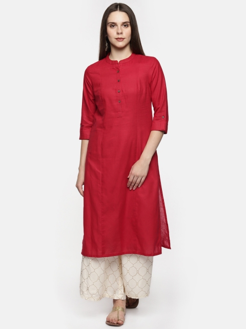 

RANGMANCH BY PANTALOONS Women Fuchsia Solid Straight Kurta