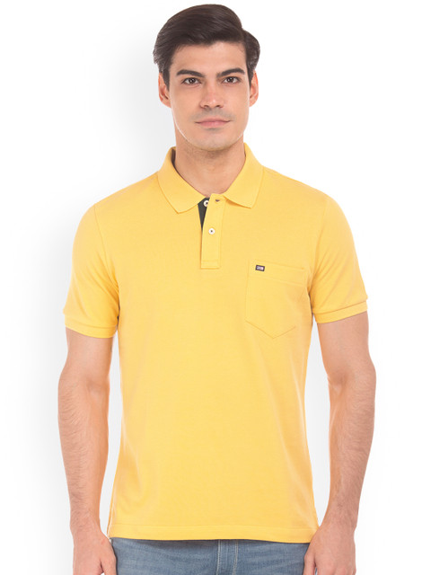 

Arrow Sport Men Yellow Solid Polo Collar T-shirt