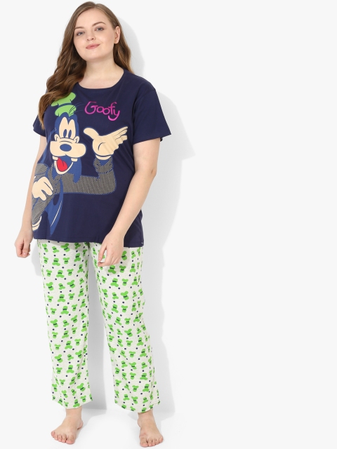 

July Nightwear Navy Blue & Green Printed Night Suit MM067