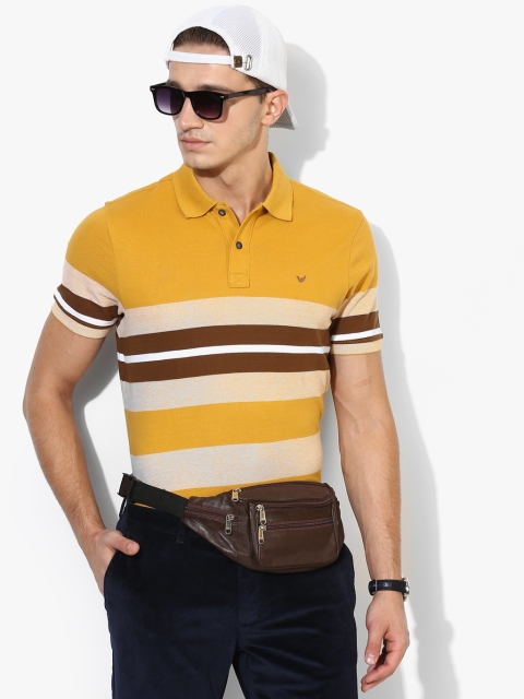 

Blackberrys Mustard Yellow Striped Slim Fit Polo T-Shirt