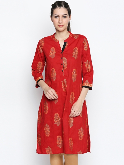 

RANGMANCH BY PANTALOONS Women Red Printed Straight Kurta