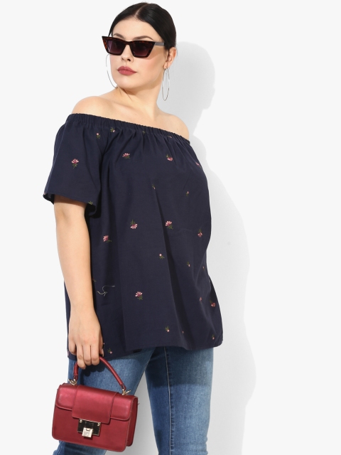 

DOROTHY PERKINS Women Navy Blue Printed Blouson Top