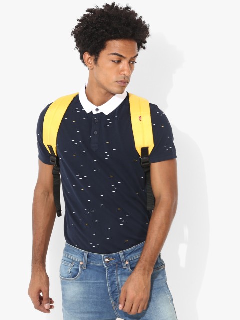 

Navy Blue Printed Regular Fit Polo T-Shirt