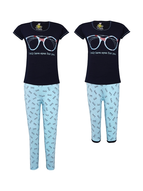 

Punkster Girls Navy Blue & Blue Printed Night suit 13170B