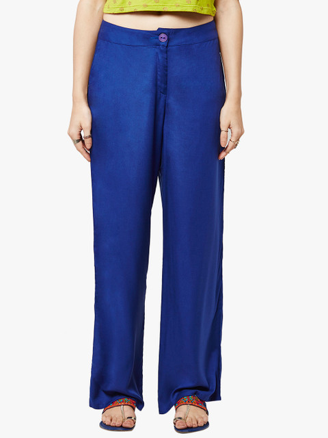 

Global Desi Women Blue Straight Solid Palazzos