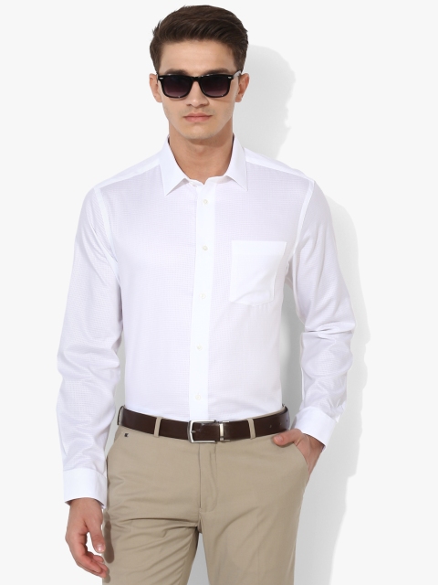 

White Self Design Slim Fit Formal Shirt