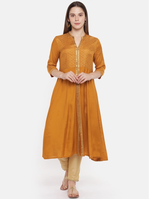 

RANGMANCH BY PANTALOONS Women Mustard Yellow Yoke Design A-Line Kurta