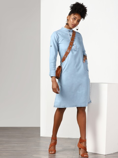 

Blue Solid Shift Dress