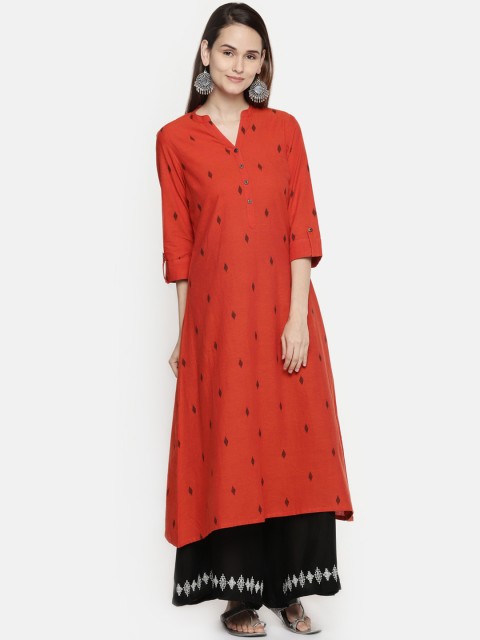 

RANGMANCH BY PANTALOONS Women Rust Orange Printed A-Line Kurta