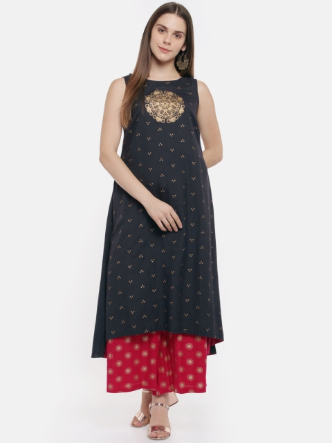 

RANGMANCH BY PANTALOONS Women Charcoal Grey Printed A-Line Kurta