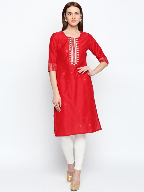 

RANGMANCH BY PANTALOONS Women Red Embroidered Straight Kurta