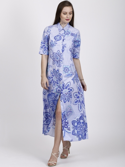 

Label Ritu Kumar Women Blue Printed Shirt Dress