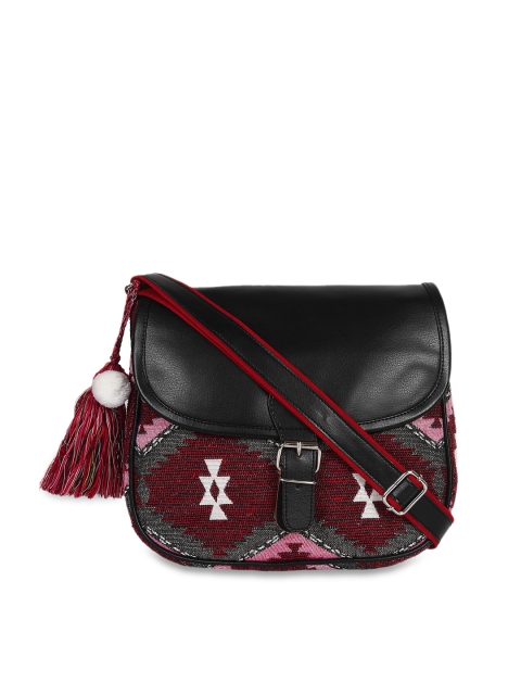

Anekaant Maroon & Black Striped Sling Bag
