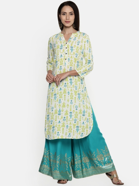

RANGMANCH BY PANTALOONS Women White & Yellow Printed Straight Kurta