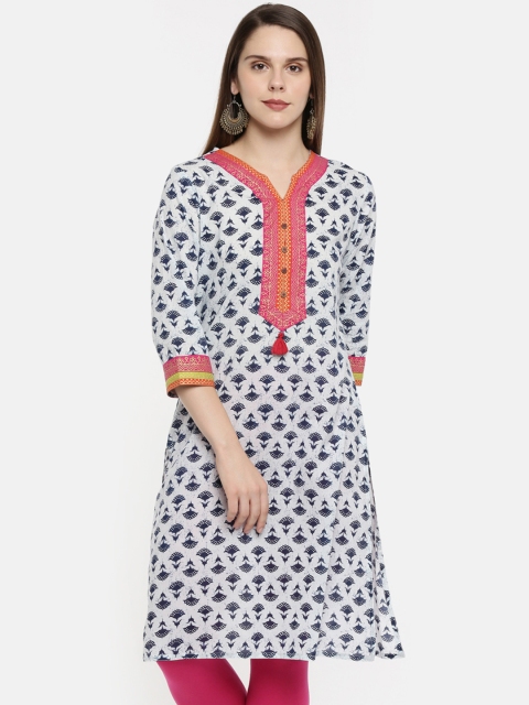 

RANGMANCH BY PANTALOONS Women Blue Printed Straight Kurta