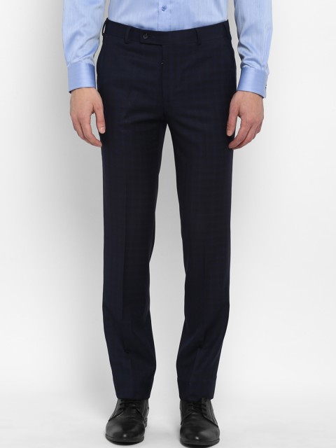 

Park Avenue Men Navy Blue Slim Fit Checked Formal Trousers