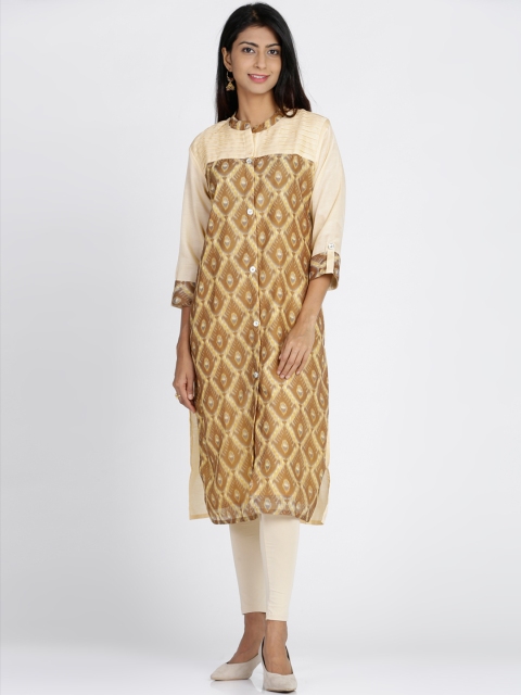 Soch Women Beige Printed Straight Kurta