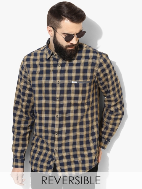 

Navy Blue Checked Slim Fit Casual Shirt