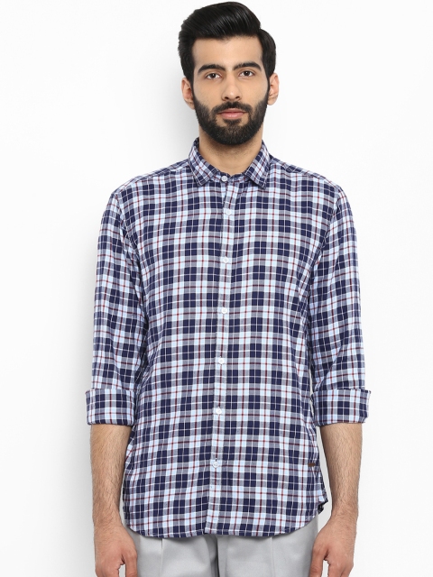 

ColorPlus Men Navy Blue & White Tailored Fit Checked Casual Shirt