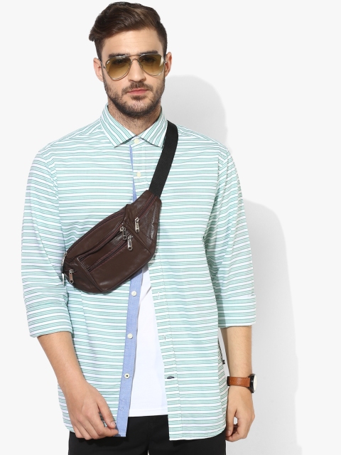 

Green Striped Regular Fit Casual Shirt