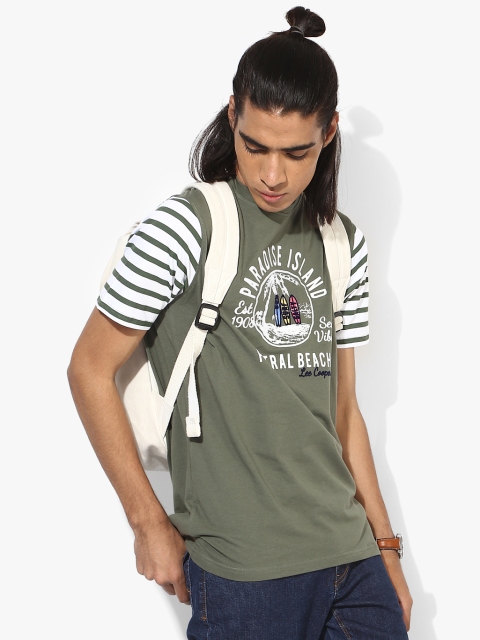 

Olive Printed Regular Fit Round Neck T-Shirt