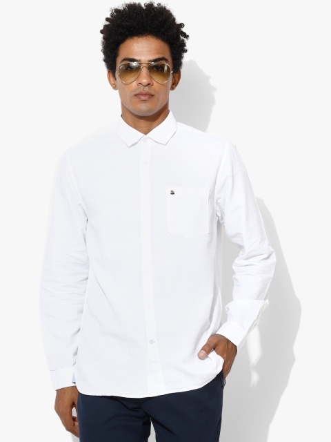 

White Self Design Slim Fit Casual Shirt