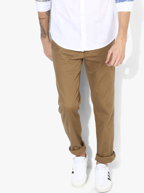 

Khaki Self Design Slim Fit Chinos