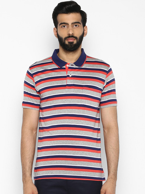 

ColorPlus Men Multicoloured Striped Polo Collar T-shirt, Multi