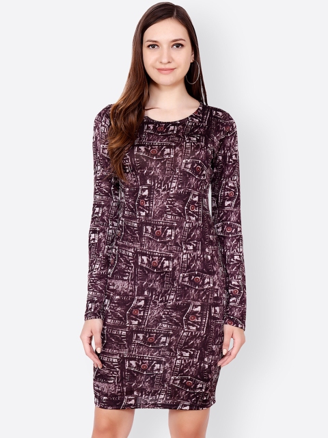 

SCORPIUS Women Burgundy Printed Sheath Dress