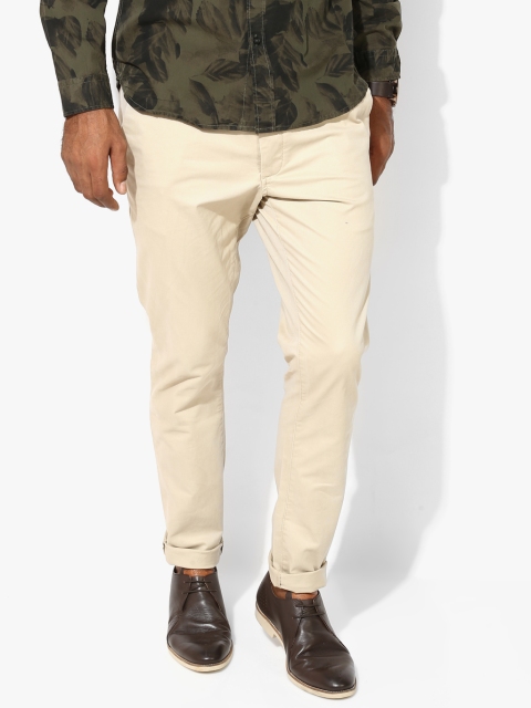 

Beige Solid Slim Fit Chinos