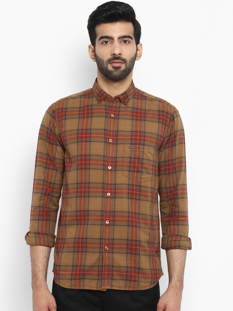 

ColorPlus Men Brown & Red Tailored Fit Checked Casual Shirt