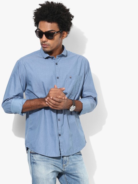 

Blue Printed Slim Fit Casual Shirt