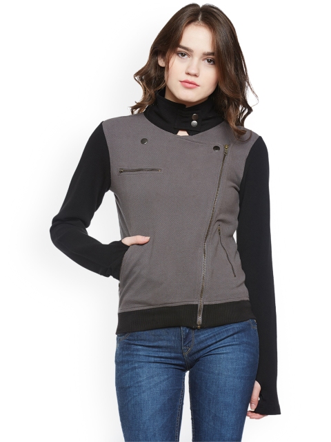 

Hypernation Women Grey & Black Solid Tailored Jacket