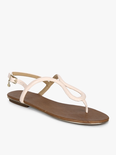 

Beige Solid T-Strap Flats