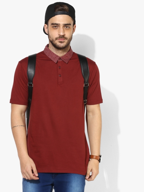 

Maroon Self Design Regular Fit Polo T-Shirt