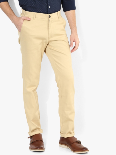 

Beige Self Design Slim Fit Chinos