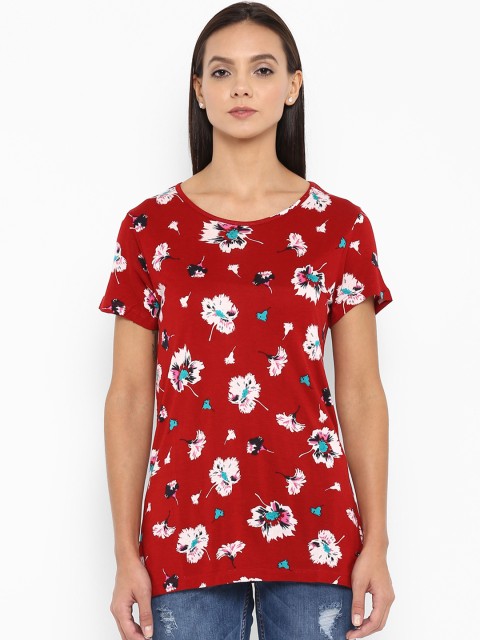 

Park Avenue Women Red Printed Round Neck T-shirt
